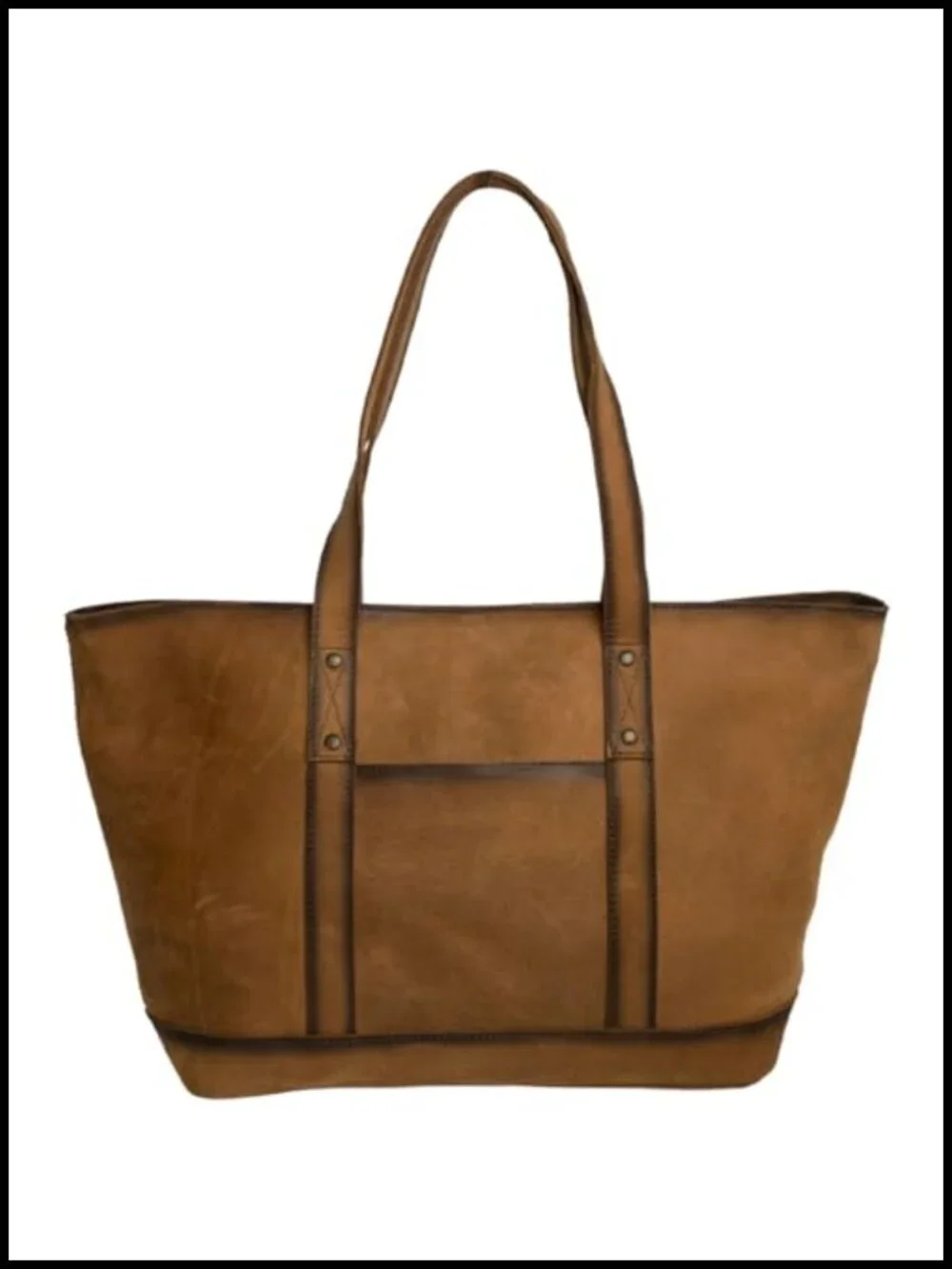 Full grain leather tote with zip top and handles